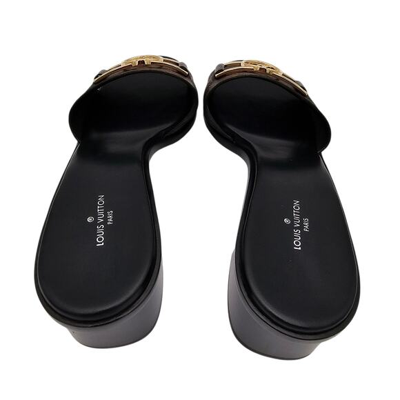 Louis Vuitton Lock It Heel Mule Sandal Monogram Brown Canvas Gold Size 41 US 11 - Picture 6 of 13